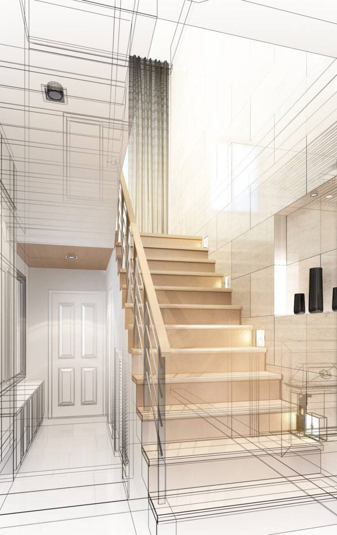 sketch-design-stair-hall-3dwire-frame-render